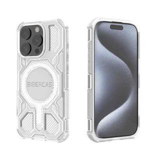 For iPhone 15 Pro BIBERCAS Transparent Color Series MagSafe Air Bag Shockproof Phone Case(White)