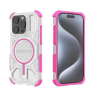 For iPhone 15 Pro BIBERCAS Transparent Color Series MagSafe Air Bag Shockproof Phone Case(Pink)