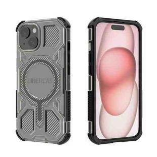 For iPhone 15 BIBERCAS Transparent Color Series MagSafe Air Bag Shockproof Phone Case(Black)