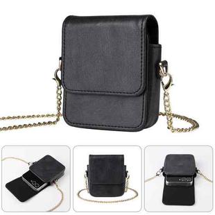 For Motorola Razr 60 / 50 / 40 Ultra Mini Long Shoulder Chain Crossbody Folding Magnetic Leather Phone Bag(Black)