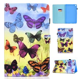 For Samsung Galaxy Tab A7 (2020) T500 Colored Drawing Pattern Horizontal Flip PU Leather Case with Holder & Card Slots & Anti-skid Strip & Sleep / Wake-up Function(Colorful Butterflies)