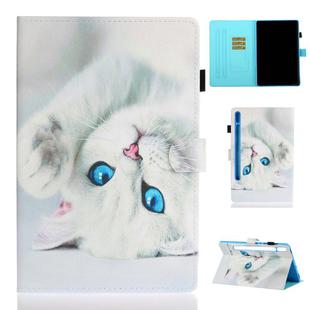 For Samsung Galaxy Tab S8 / Galaxy Tab S7 11.0 T870 Colored Drawing Pattern Horizontal Flip PU Leather Case with Holder & Card Slots & Anti-skid Strip & Sleep / Wake-up Function(White Cat)