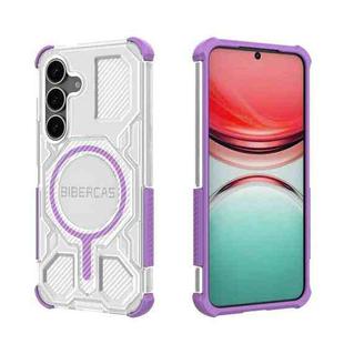 For Samsung Galaxy S25 5G BIBERCAS Transparent Color Series MagSafe Air Bag Shockproof Phone Case(Purple)