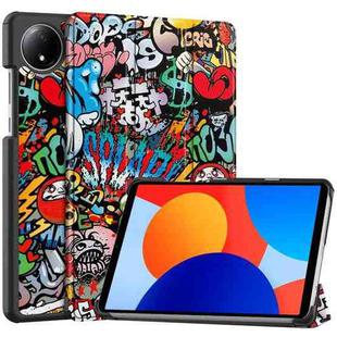 For Xiaomi Redmi Pad SE 8.7 Custer Painted 3-Fold Stand Leather Smart Tablet Case(Graffiti)