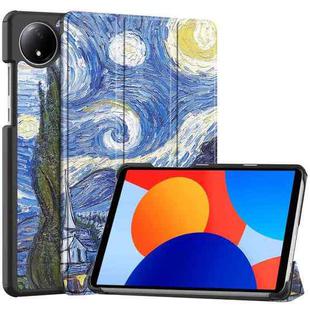 For Xiaomi Redmi Pad SE 8.7 Custer Painted 3-Fold Stand Leather Smart Tablet Case(Starry Sky)