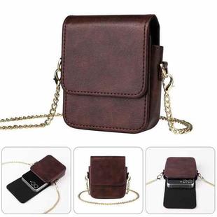 For ZTE nubia Flip2 / Flip Mini Long Shoulder Chain Crossbody Folding Magnetic Leather Phone Bag(Brown)