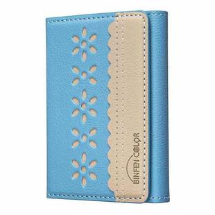BFK25 BINFEN Color Flowers Magsafe Magnetic Leather Card Bag(Light Blue)