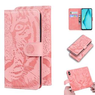 For Huawei P40 Lite / nova 6 SE Tiger Embossing Pattern Horizontal Flip Leather Case with Holder & Card Slots & Wallet(Pink)