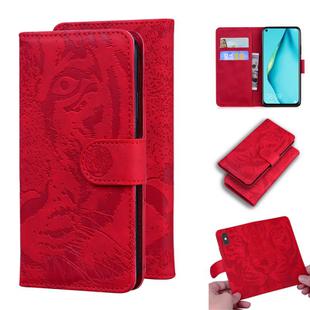 For Huawei P40 Lite / nova 6 SE Tiger Embossing Pattern Horizontal Flip Leather Case with Holder & Card Slots & Wallet(Red)