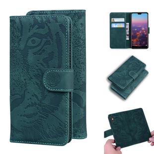 For Huawei P20 Tiger Embossing Pattern Horizontal Flip Leather Case with Holder & Card Slots & Wallet(Green)