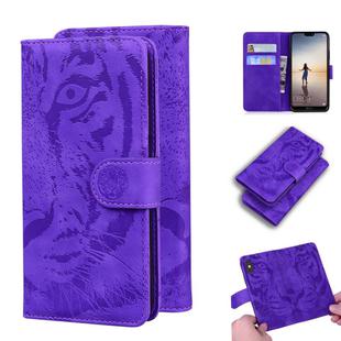 For Huawei P20 Lite / nova 3e Tiger Embossing Pattern Horizontal Flip Leather Case with Holder & Card Slots & Wallet(Purple)
