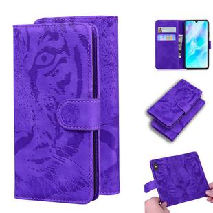 For Huawei P30 Lite / nova 4e Tiger Embossing Pattern Horizontal Flip Leather Case with Holder & Card Slots & Wallet(Purple)