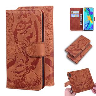 For Huawei P30 Pro Tiger Embossing Pattern Horizontal Flip Leather Case with Holder & Card Slots & Wallet(Brown)