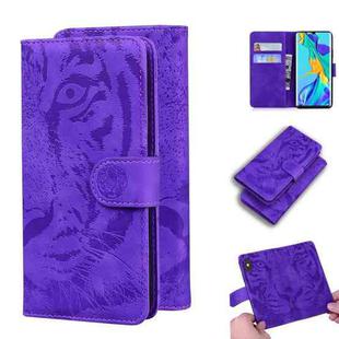 For Huawei P30 Pro Tiger Embossing Pattern Horizontal Flip Leather Case with Holder & Card Slots & Wallet(Purple)