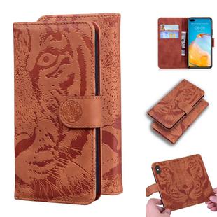 For Huawei P40 Tiger Embossing Pattern Horizontal Flip Leather Case with Holder & Card Slots & Wallet(Brown)