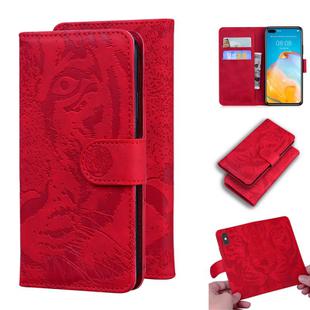 For Huawei P40 Tiger Embossing Pattern Horizontal Flip Leather Case with Holder & Card Slots & Wallet(Red)
