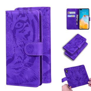 For Huawei P40 Tiger Embossing Pattern Horizontal Flip Leather Case with Holder & Card Slots & Wallet(Purple)