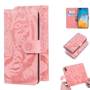 For Huawei P40 Pro Tiger Embossing Pattern Horizontal Flip Leather Case with Holder & Card Slots & Wallet(Pink)