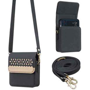 BFB13 BINFEN Color Flowers Crossbody Flip Phone Leather Bag(Black)
