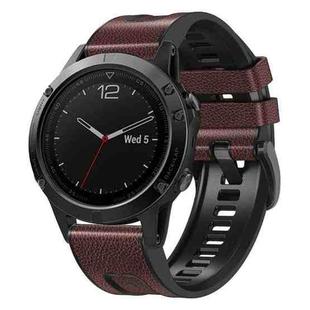 For Garmin 22mm xDfind Leather Skin Silicone Quick Release Watch Band(Dark Brown)