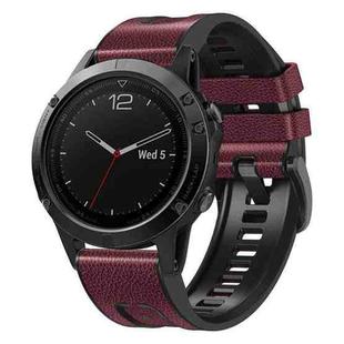 For Garmin 22mm xDfind Leather Skin Silicone Quick Release Watch Band(Wine Red)