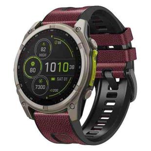 For Garmin 26mm xDfind Leather Skin Silicone Quick Release Watch Band(Wine Red)