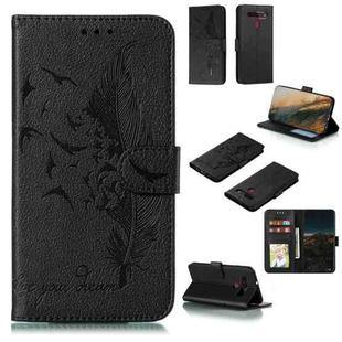 For LG K41S / K51S Feather Pattern Litchi Texture Horizontal Flip Leather Case with Wallet & Holder & Card Slots(Black)