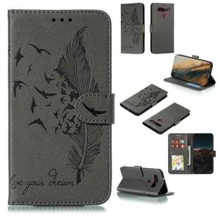 For LG K41S / K51S Feather Pattern Litchi Texture Horizontal Flip Leather Case with Wallet & Holder & Card Slots(Grey)