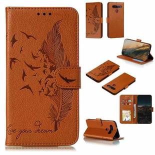 For LG K41S / K51S Feather Pattern Litchi Texture Horizontal Flip Leather Case with Wallet & Holder & Card Slots(Brown)