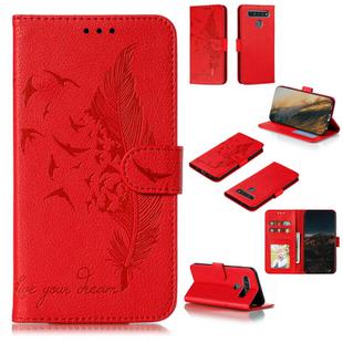For LG K61 Feather Pattern Litchi Texture Horizontal Flip Leather Case with Wallet & Holder & Card Slots(Red)