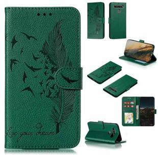 For LG K61 Feather Pattern Litchi Texture Horizontal Flip Leather Case with Wallet & Holder & Card Slots(Green)