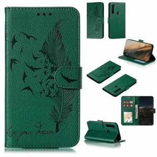 For Motorola Moto G Stylus Feather Pattern Litchi Texture Horizontal Flip Leather Case with Wallet & Holder & Card Slots(Green)