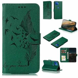 For Motorola Moto G5 Plus 5G Feather Pattern Litchi Texture Horizontal Flip Leather Case with Wallet & Holder & Card Slots(Green)