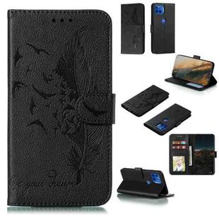 For Motorola Moto G5 Plus 5G Feather Pattern Litchi Texture Horizontal Flip Leather Case with Wallet & Holder & Card Slots(Black)