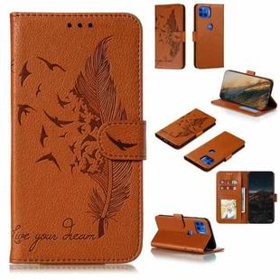 For Motorola Moto G5 Plus 5G Feather Pattern Litchi Texture Horizontal Flip Leather Case with Wallet & Holder & Card Slots(Brown)