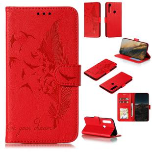 For Motorola Moto G Power Feather Pattern Litchi Texture Horizontal Flip Leather Case with Wallet & Holder & Card Slots(Red)