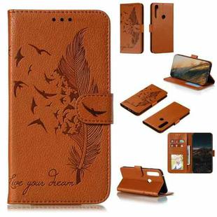 For Motorola Moto G Power Feather Pattern Litchi Texture Horizontal Flip Leather Case with Wallet & Holder & Card Slots(Brown)