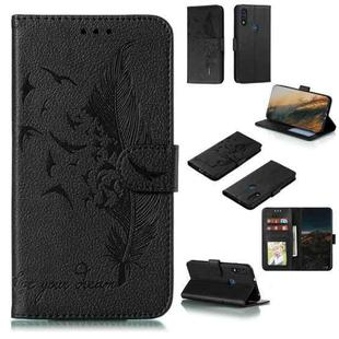 For Motorola Moto E(2020) / Moto E7 Feather Pattern Litchi Texture Horizontal Flip Leather Case with Wallet & Holder & Card Slots(Black)