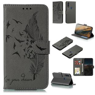 For Motorola Moto E(2020) / Moto E7 Feather Pattern Litchi Texture Horizontal Flip Leather Case with Wallet & Holder & Card Slots(Grey)