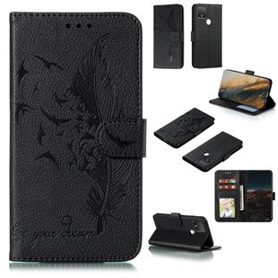For Google Pixel 5 Feather Pattern Litchi Texture Horizontal Flip Leather Case with Wallet & Holder & Card Slots(Black)