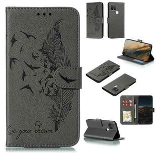 For Google Pixel 5 Feather Pattern Litchi Texture Horizontal Flip Leather Case with Wallet & Holder & Card Slots(Grey)