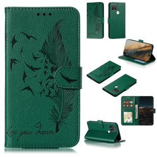For Google Pixel 5 XL Feather Pattern Litchi Texture Horizontal Flip Leather Case with Wallet & Holder & Card Slots(Green)