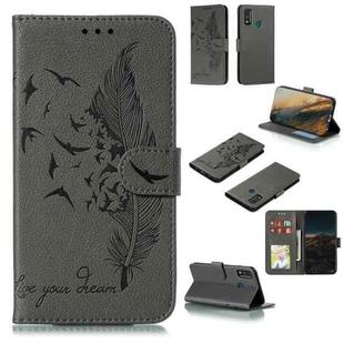 For Huawei Honor 9X Lite Feather Pattern Litchi Texture Horizontal Flip Leather Case with Wallet & Holder & Card Slots(Grey)