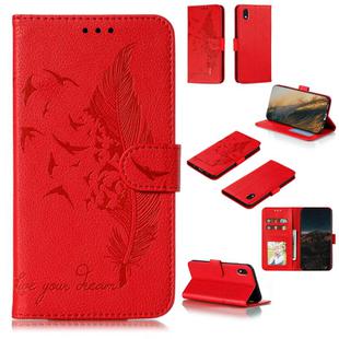 For Samsung Galaxy A01 Core Feather Pattern Litchi Texture Horizontal Flip Leather Case with Wallet & Holder & Card Slots(Red)