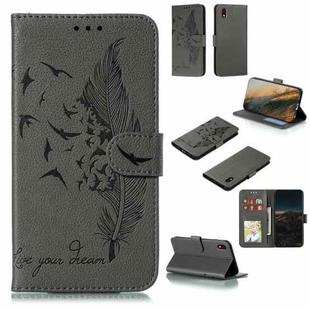 For Samsung Galaxy A01 Core Feather Pattern Litchi Texture Horizontal Flip Leather Case with Wallet & Holder & Card Slots(Grey)
