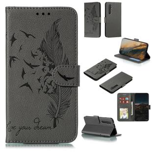 For Xiaomi Note 10 Lite Feather Pattern Litchi Texture Horizontal Flip Leather Case with Wallet & Holder & Card Slots(Grey)
