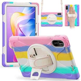 For Xiaomi Redmi Pad 2 11 2025 Rotatable Holder Silicone Hybrid PC Tablet Case with Shoulder Strap(Colorful Pink)