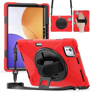 For Xiaomi Pad 7S Pro / 6S Pro Rotatable Holder Silicone Hybrid PC Tablet Case with Shoulder Strap(Red)