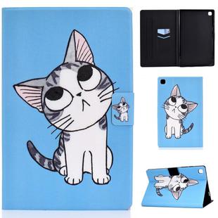 For Samsung Galaxy Tab A7 (2020) T500 Colored Drawing Pattern Voltage Horizontal Flip Black TPU + PU Leather Case with Holder & Card Slots & Anti-skid Strip & Sleep / Wake-up Function(Blue Background Cat)