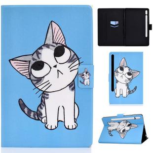 For Samsung Galaxy Tab S7 11.0 T870 Colored Drawing Pattern Voltage Horizontal Flip Black TPU + PU Leather Case with Holder & Card Slots & Anti-skid Strip & Sleep / Wake-up Function(Blue Background Cat)